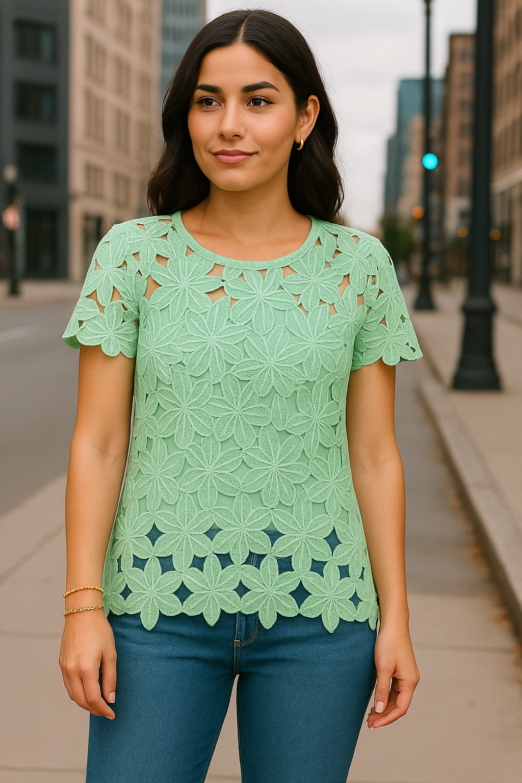 6547 Floral Mint Lace Top