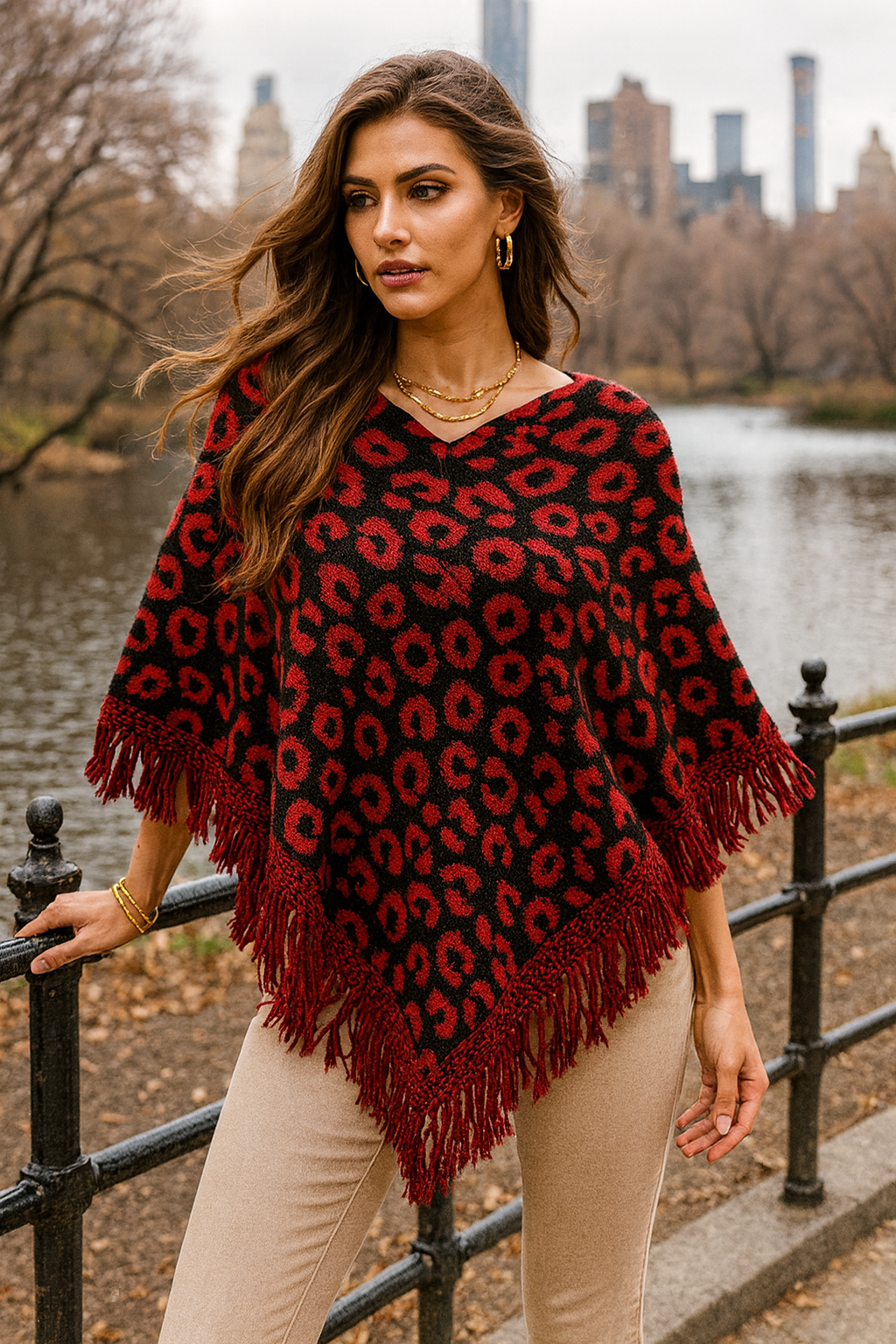 P66S Crimson & Black Leopard Allure Poncho