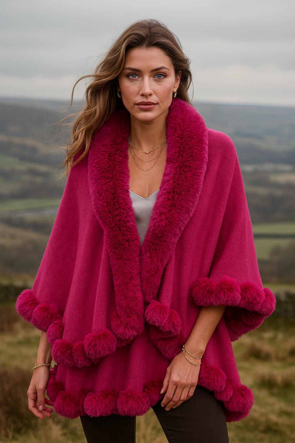 189 Fuchsia Glow Fur Wrap