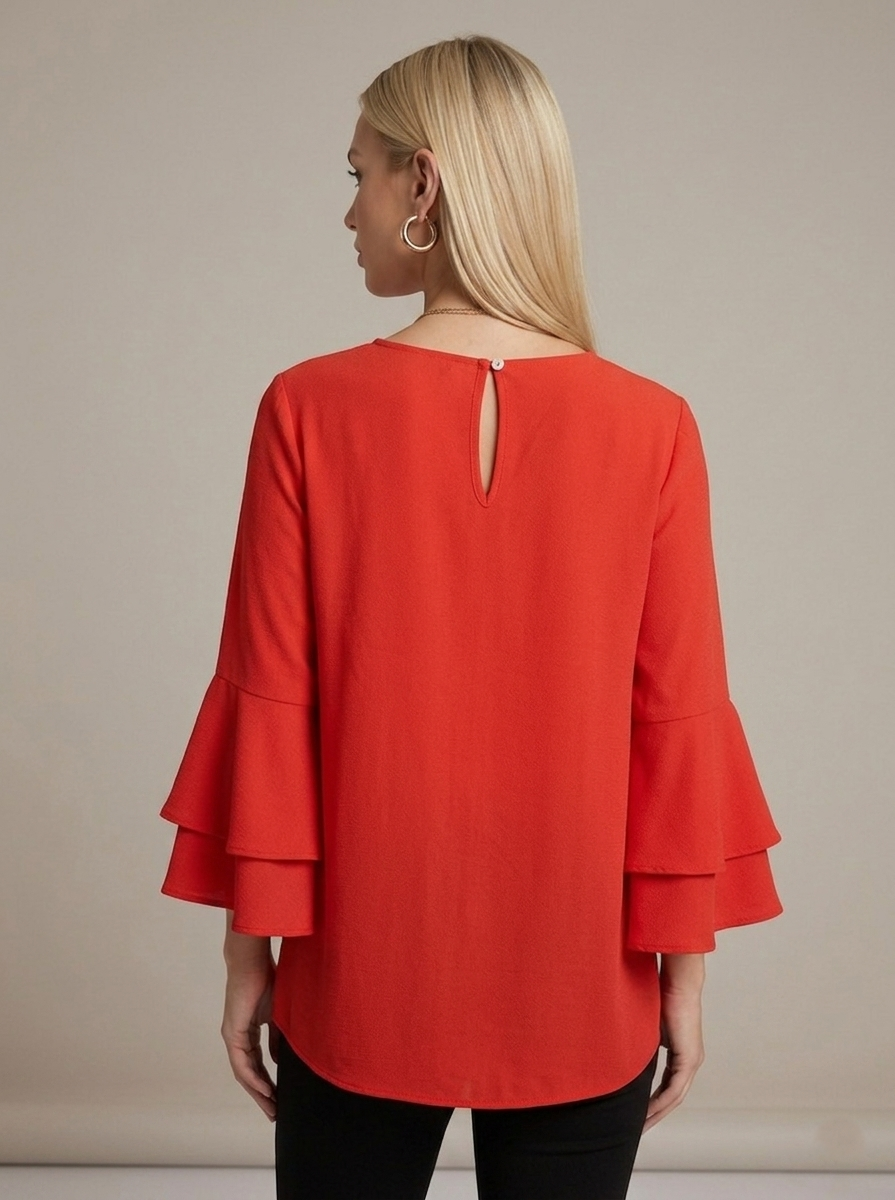 1974 Coral Red Bell Sleeve Blouse