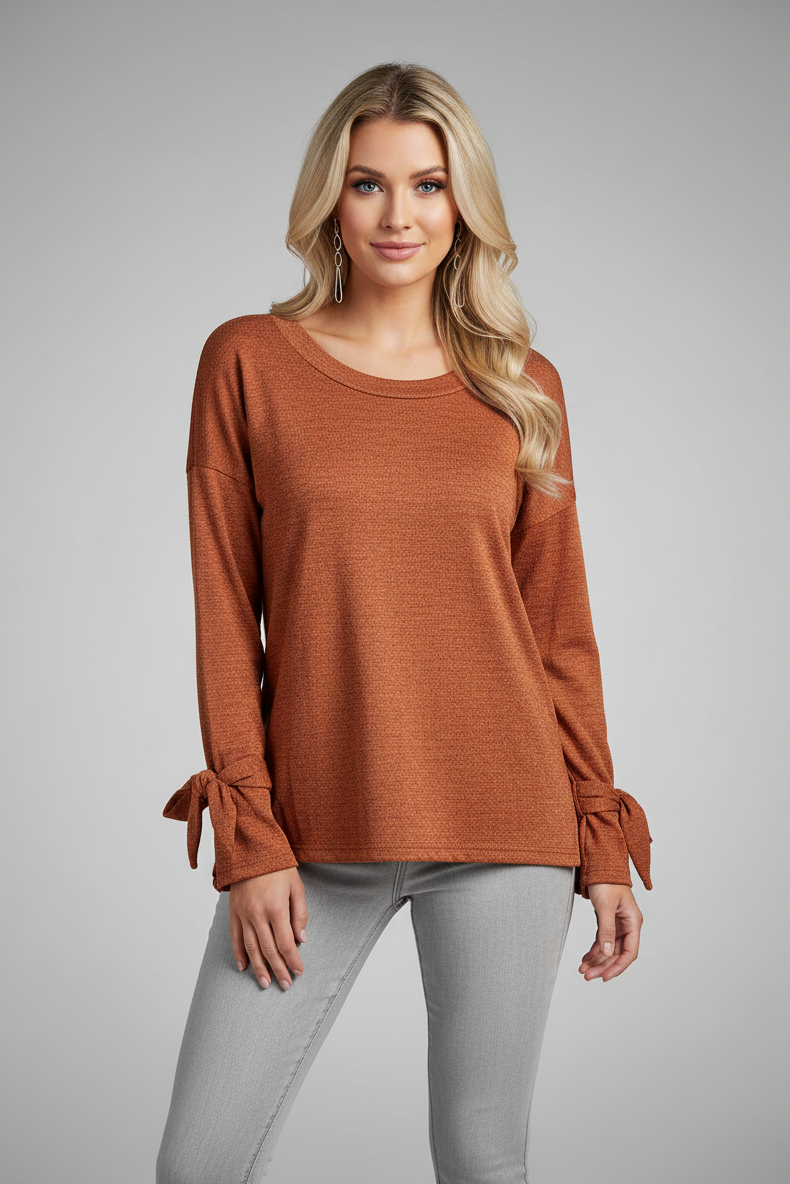 1123 Cozy Chic Rust Tie-Cuff Top