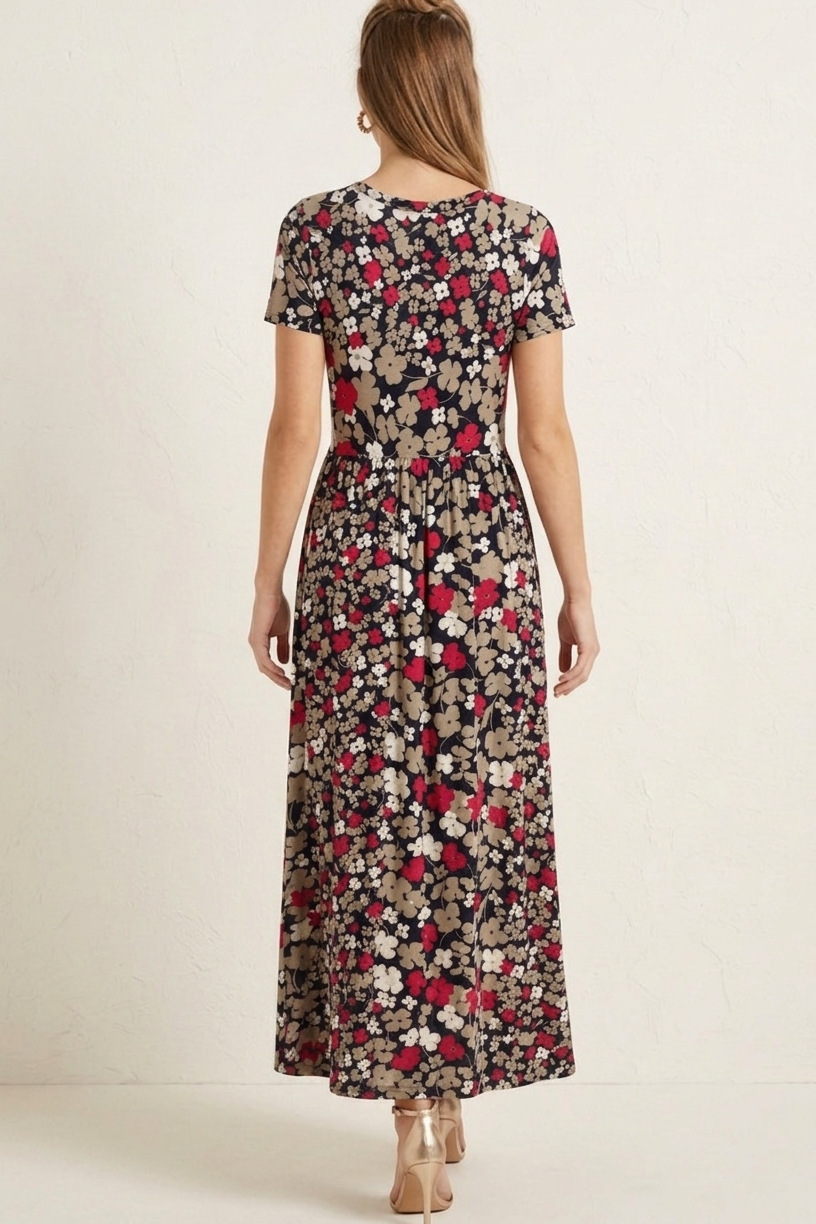 3773 Midnight Floral Charm Maxi Dress with pocket