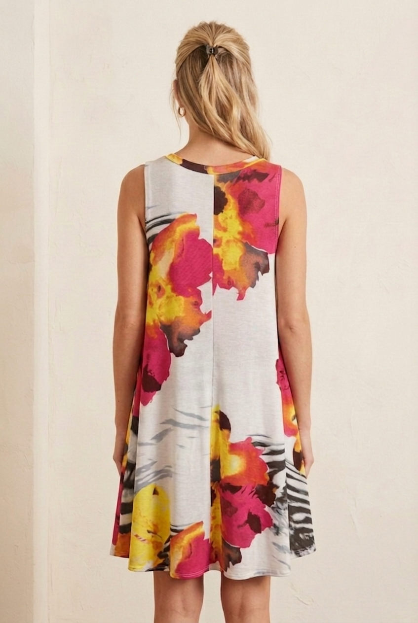 3971 Tropical Zebra V-Neck Dress