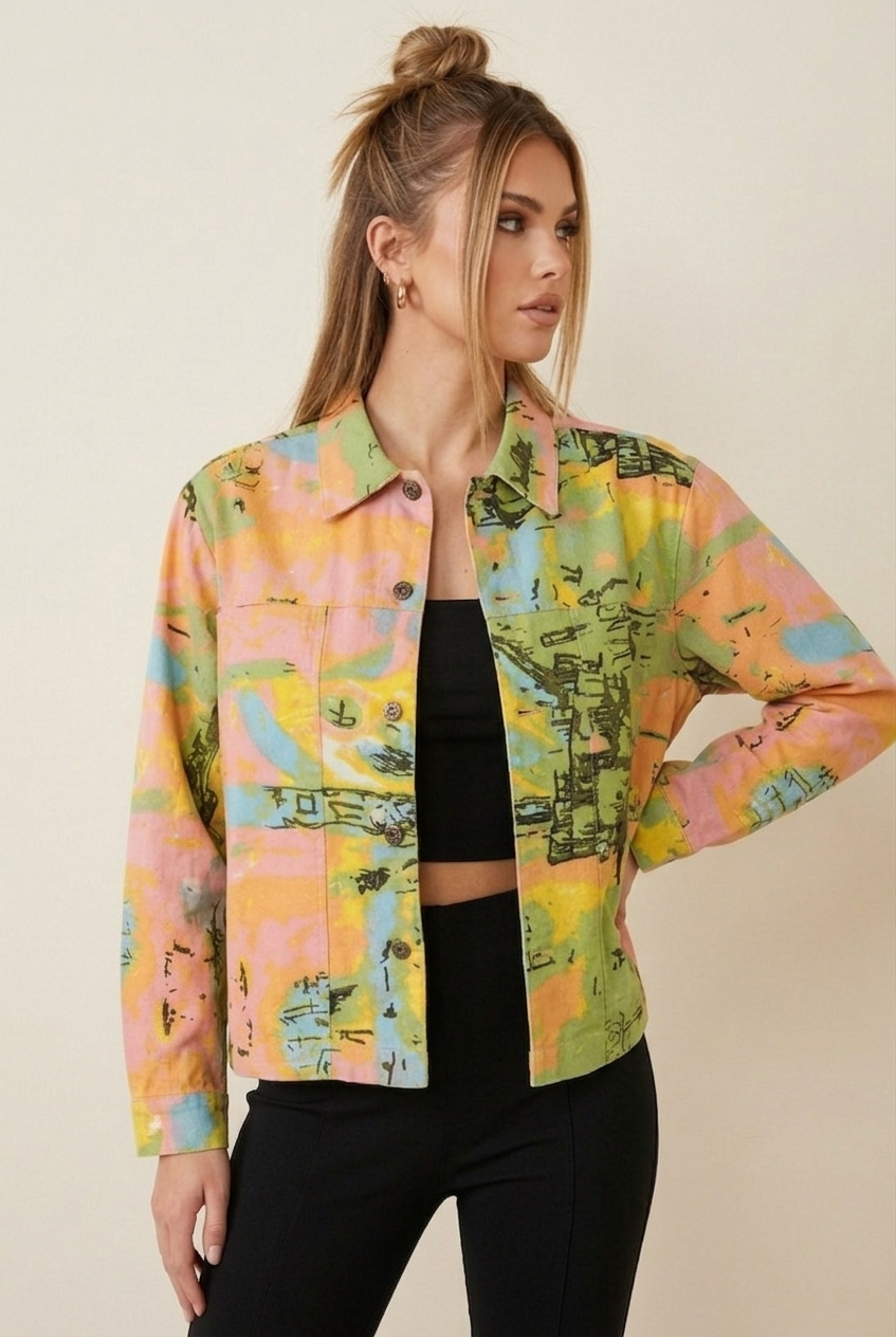 7055 Watercolor Splash Collared Top