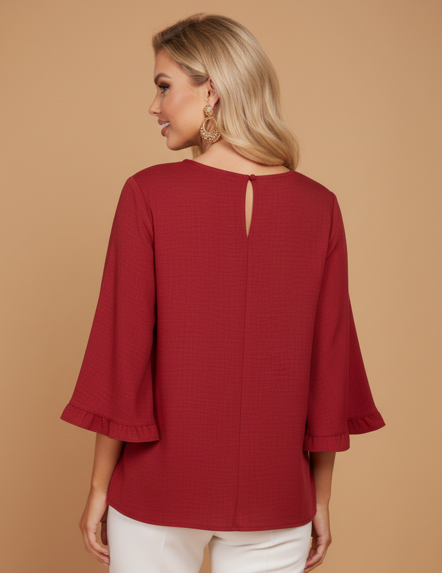 5695CC Crimson Rose Ruffle-Cuff Blouse