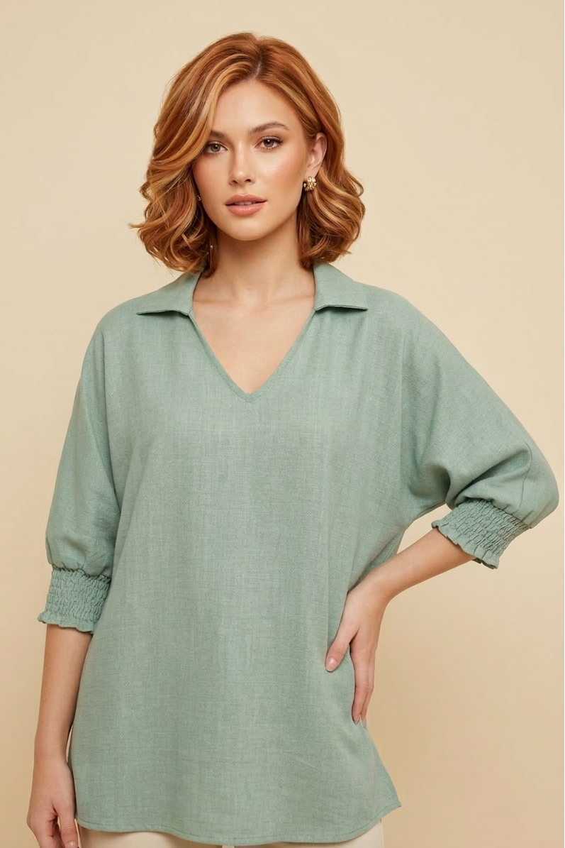 5820 Soft Sage Smocked Sleeve Blouse