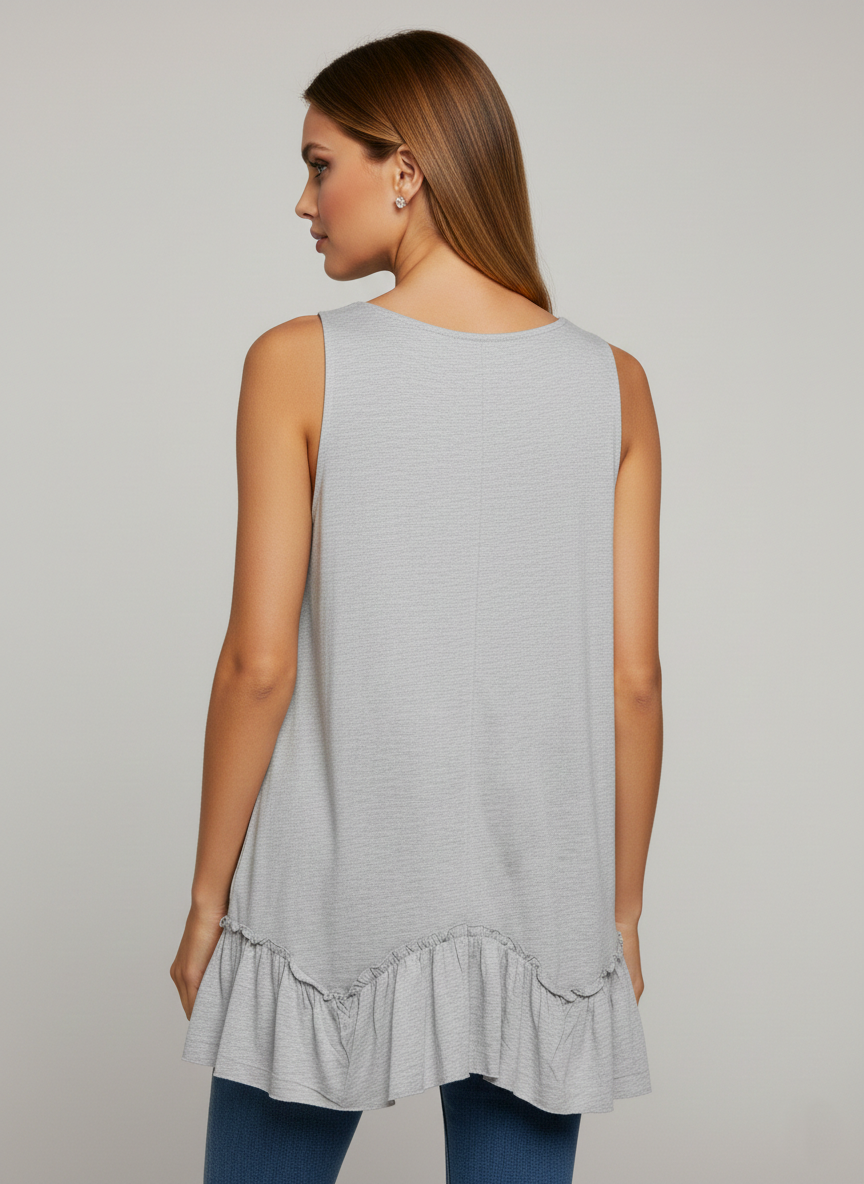 319 Gray Ruffle-Hem Sleeveless Top