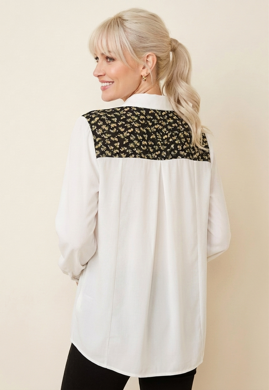 9098 Black Floral & Stripe Blouse