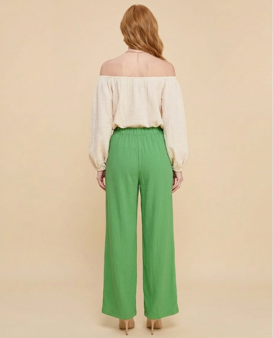 1234 Vibrant Green Pleated Trousers with Side Pocket