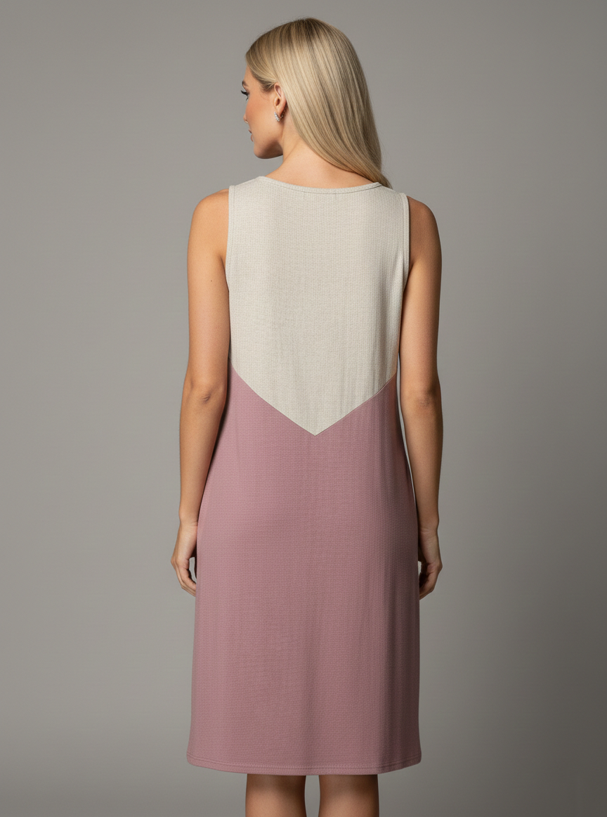 5070 Desert Rose & Oatmeal Sleeveless Dress with side pockets