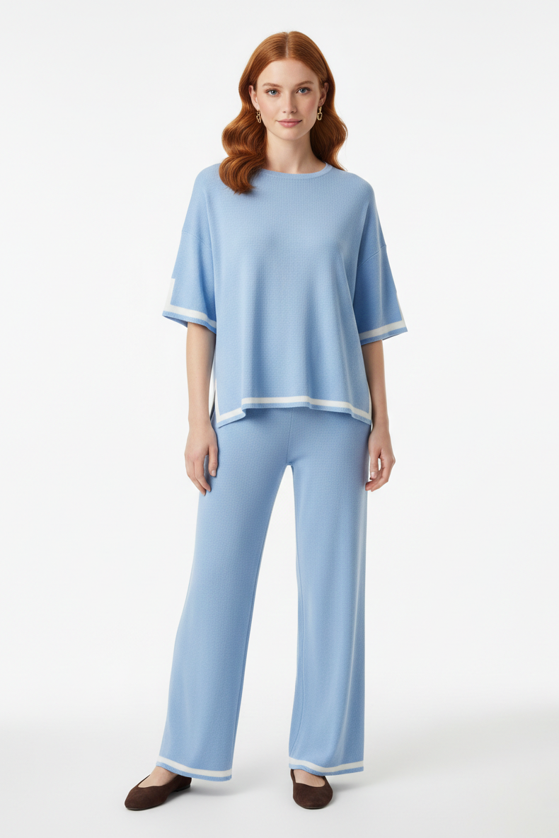 138 Sky Blue & White Blouse and Pants Set