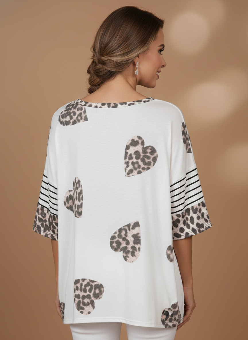 LMT2258 Leopard Heart Print Blouse