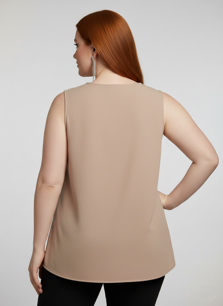 5513 Taupe V-Neck Blouse Plus