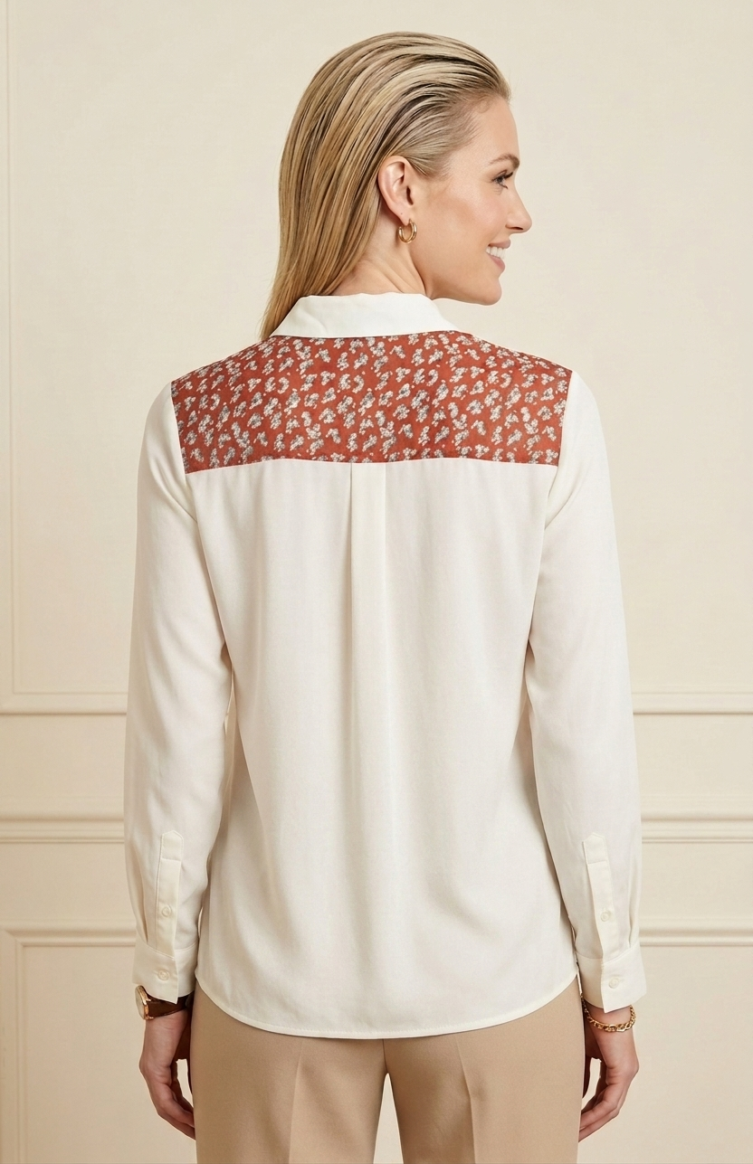 9098 Rust Red Floral & Stripe Blouse