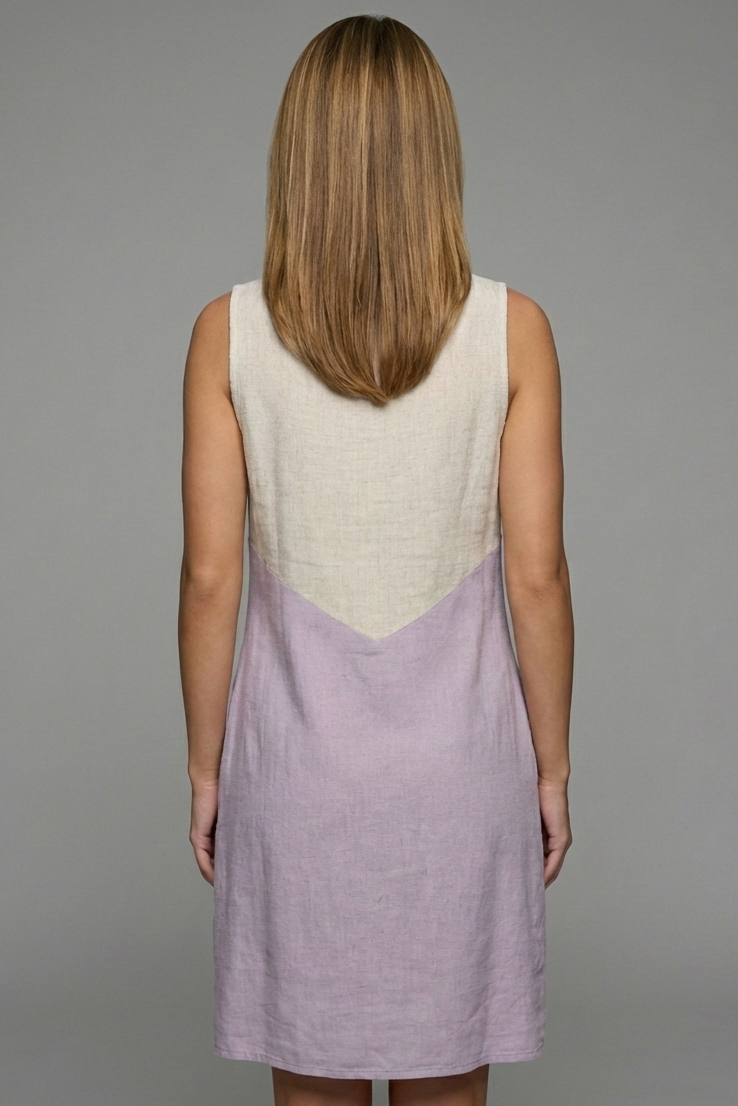 5070 Lilac & Oatmeal Sleeveless Dress with side pockets
