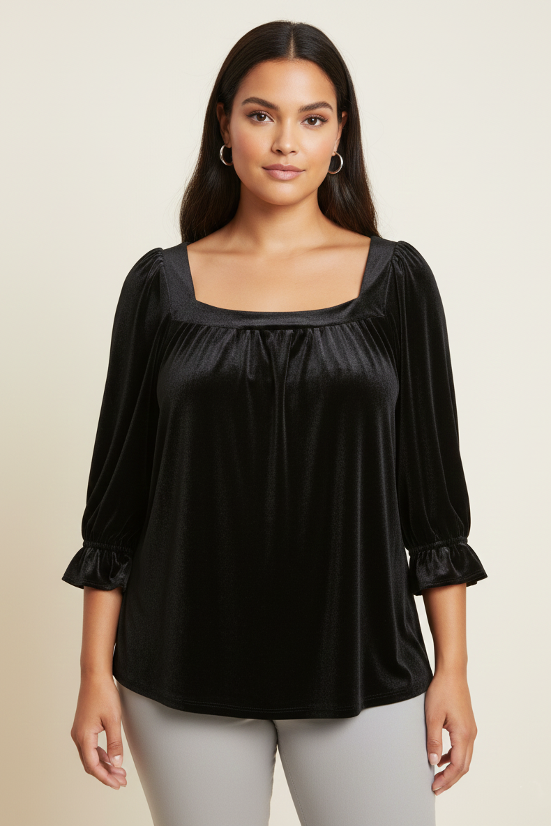 5728 Black Velvet Tunic Top Plus