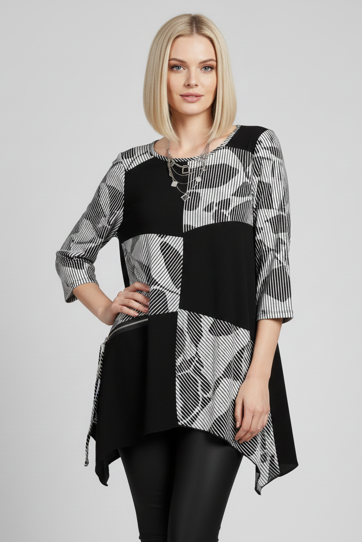 046 Black & White Paneled Blouse