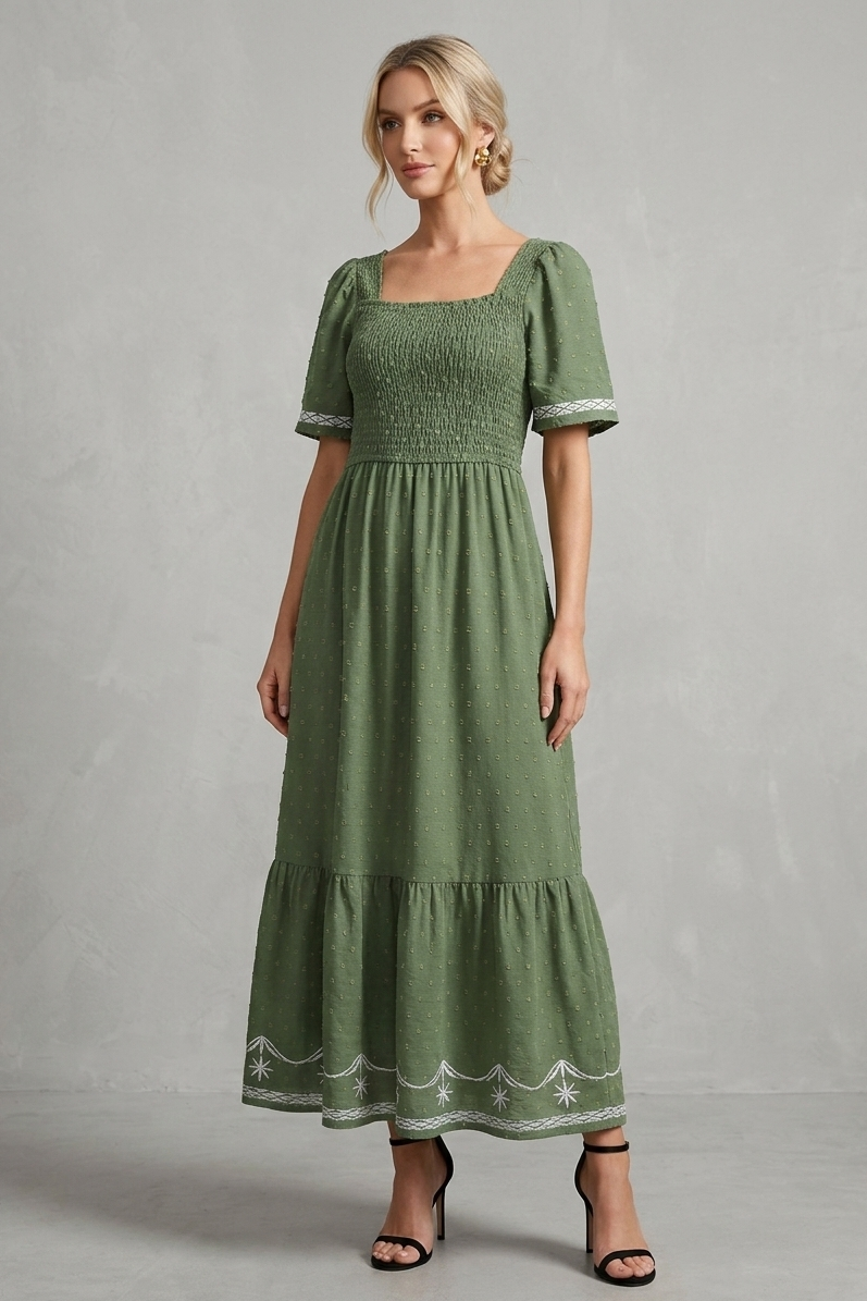 2067 Olive Garden Smocked Maxi Dress
