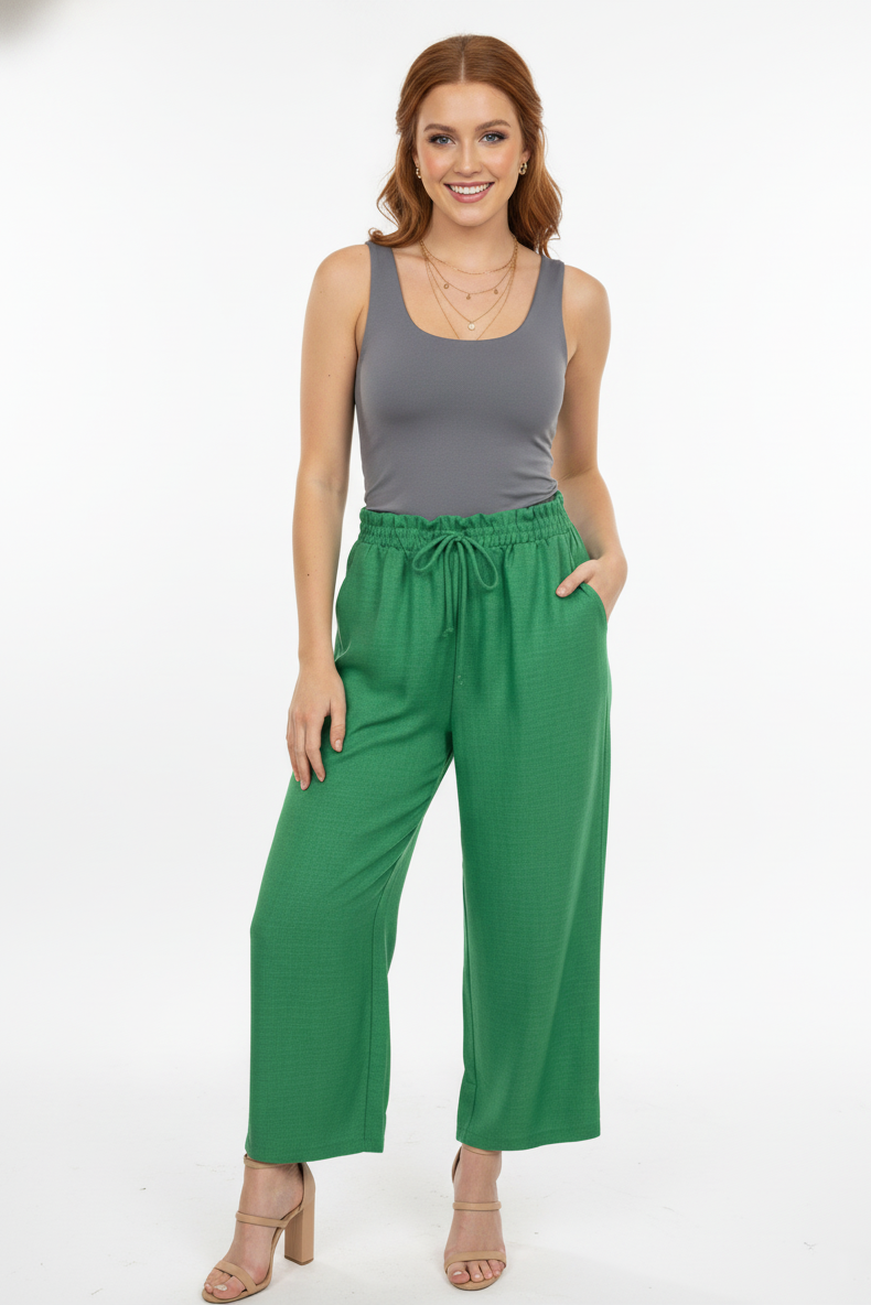 1013 Emerald Breeze Crop Drawstring Pants with side pocket