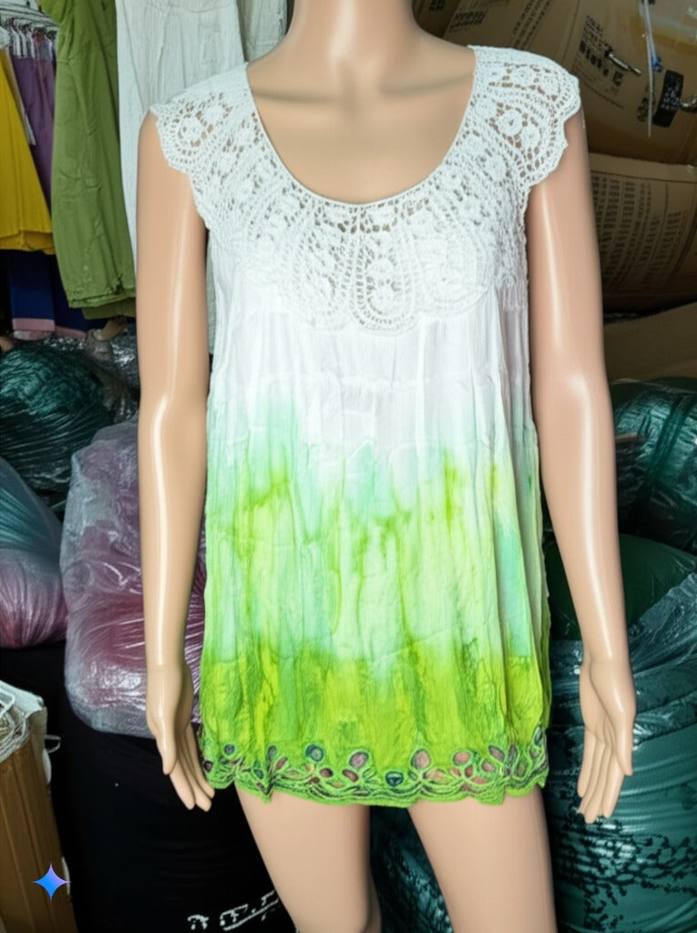 Crochet Trim Tie-Dye Tank Top