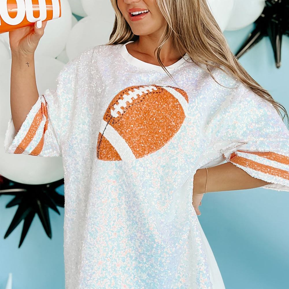 Style 260-7 White/Orange Sequin Long Top Pre Order Shipping 06/20
