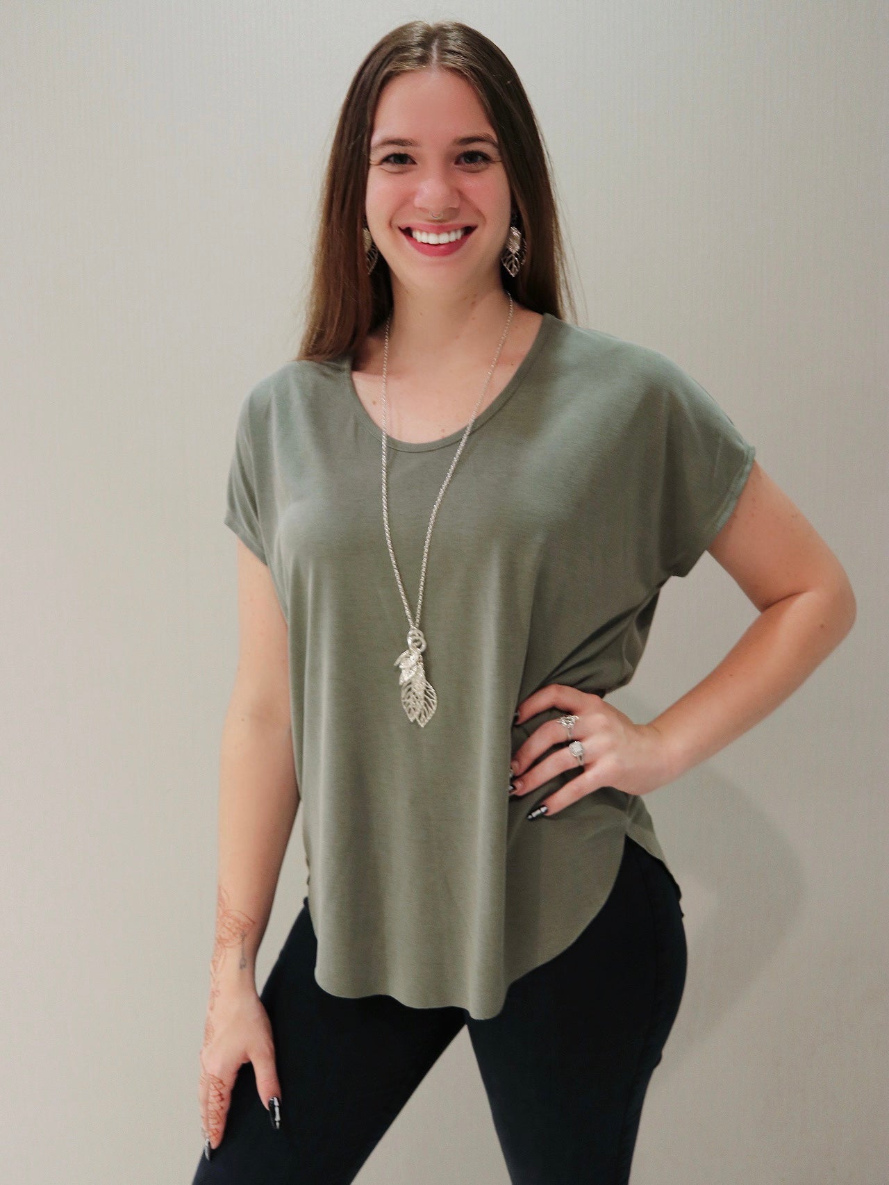 Style 555 Olive Zipper Back Tops
