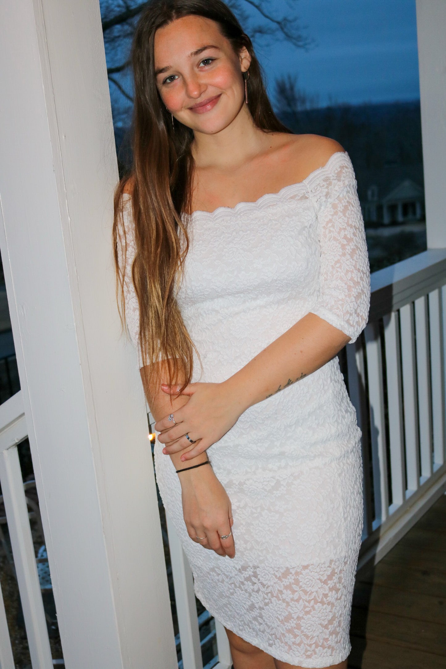 Style 8264 White Lace Midi Dress