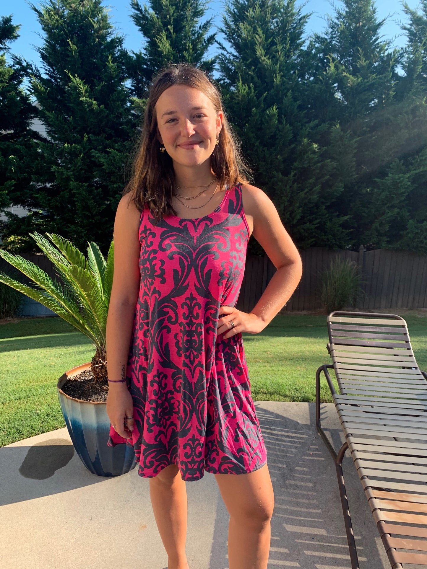 Pink and Grey Paisley Dress D6005