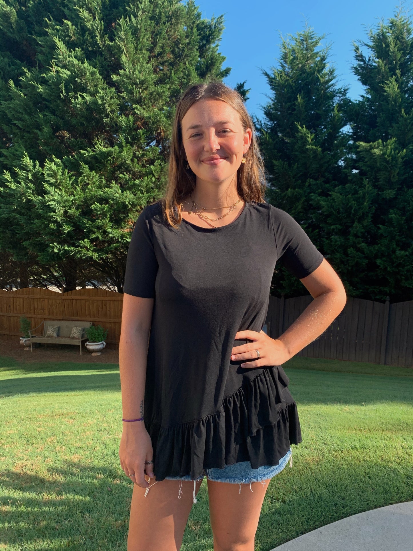 Black Ruffle Tunic Top IT-7507AB