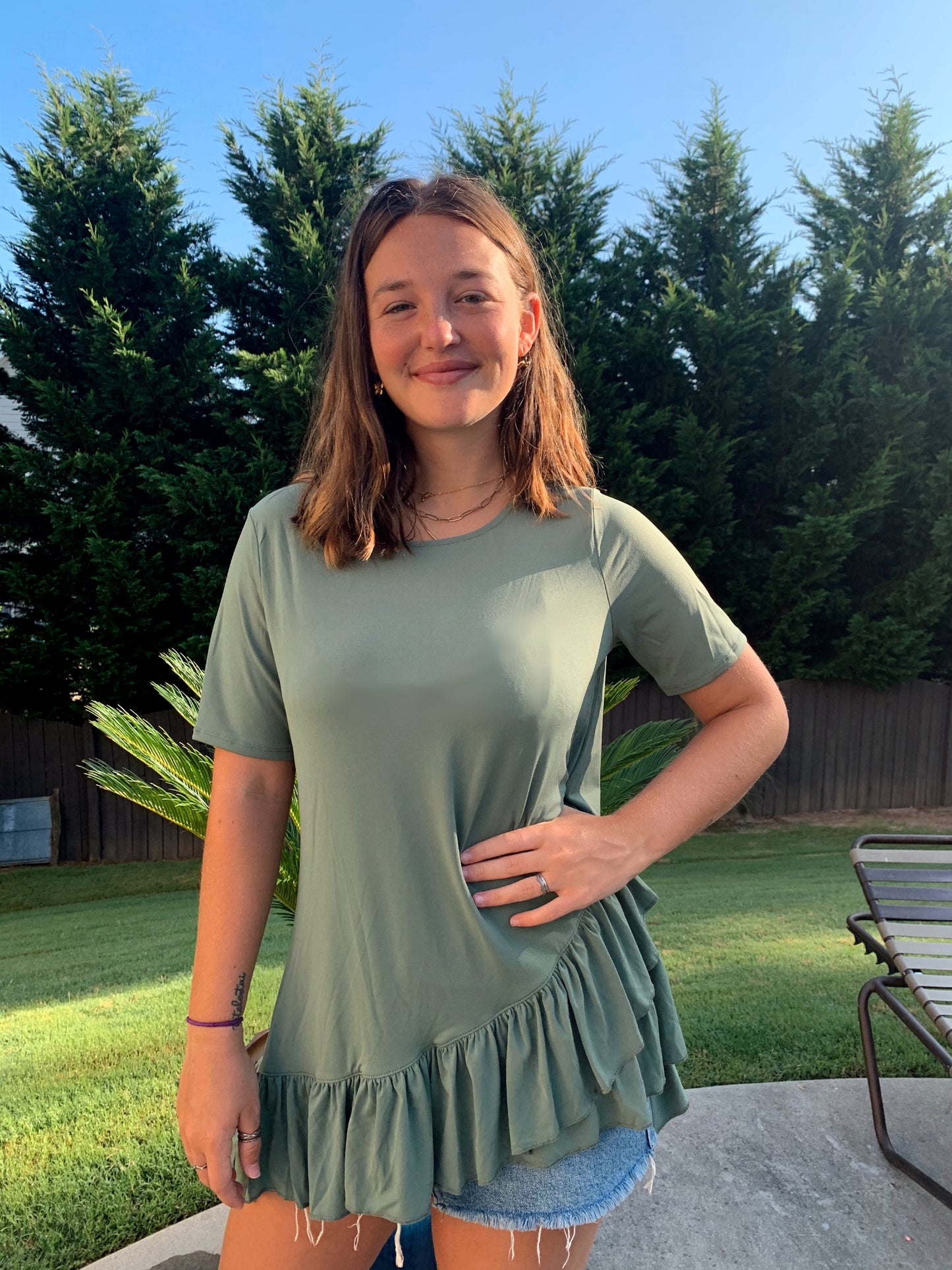 Olive Ruffle Tunic Top IT-7507AB