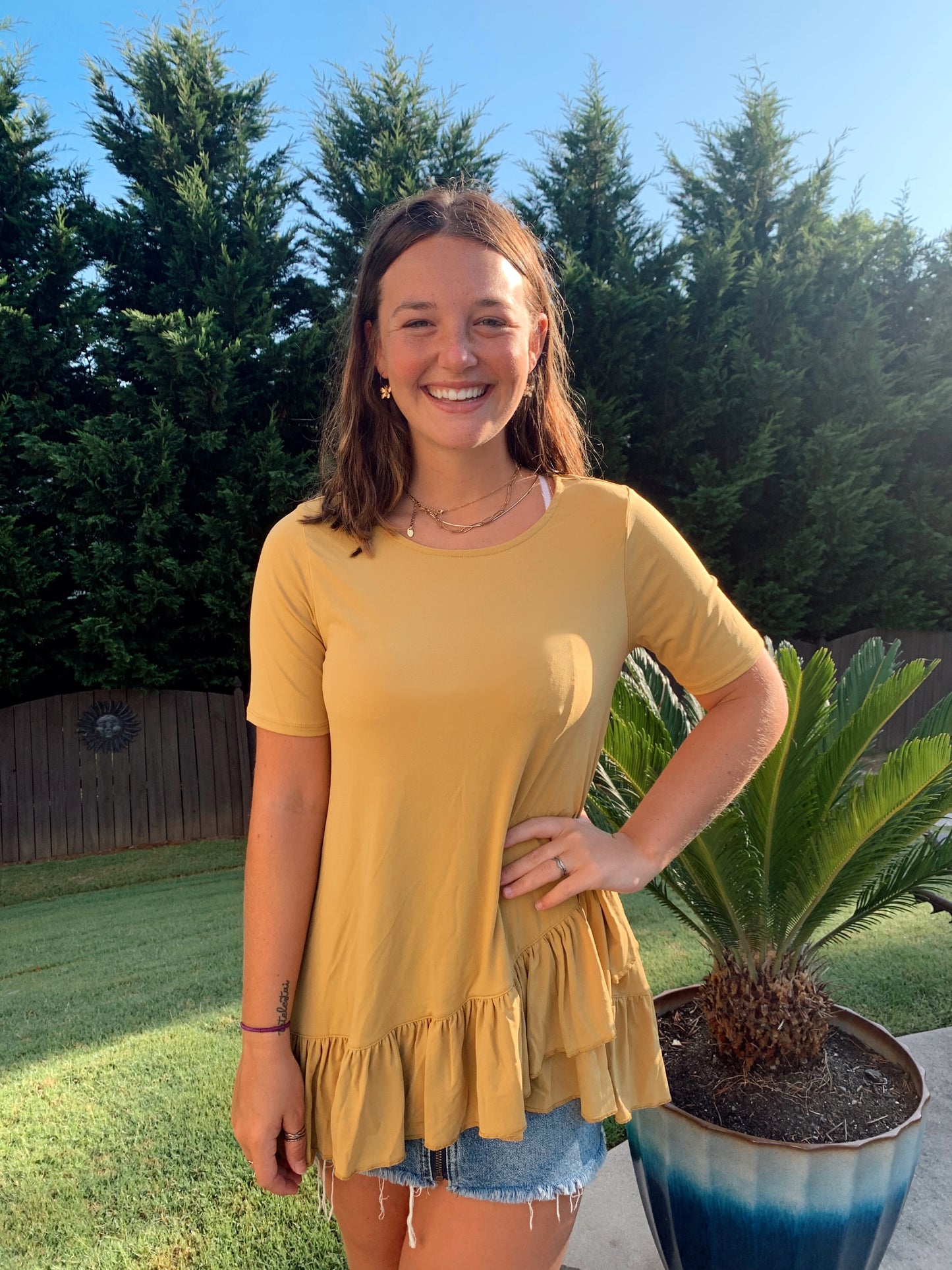 Yellow Ruffle Tunic Top IT-7507AB