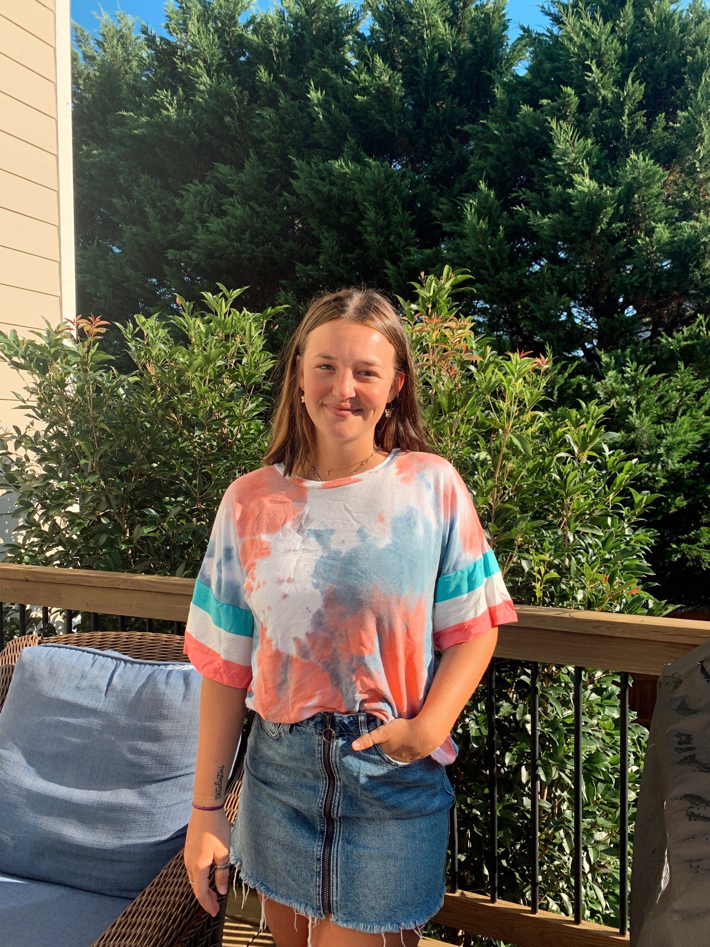 Teal White and Pink Tie Dye Top