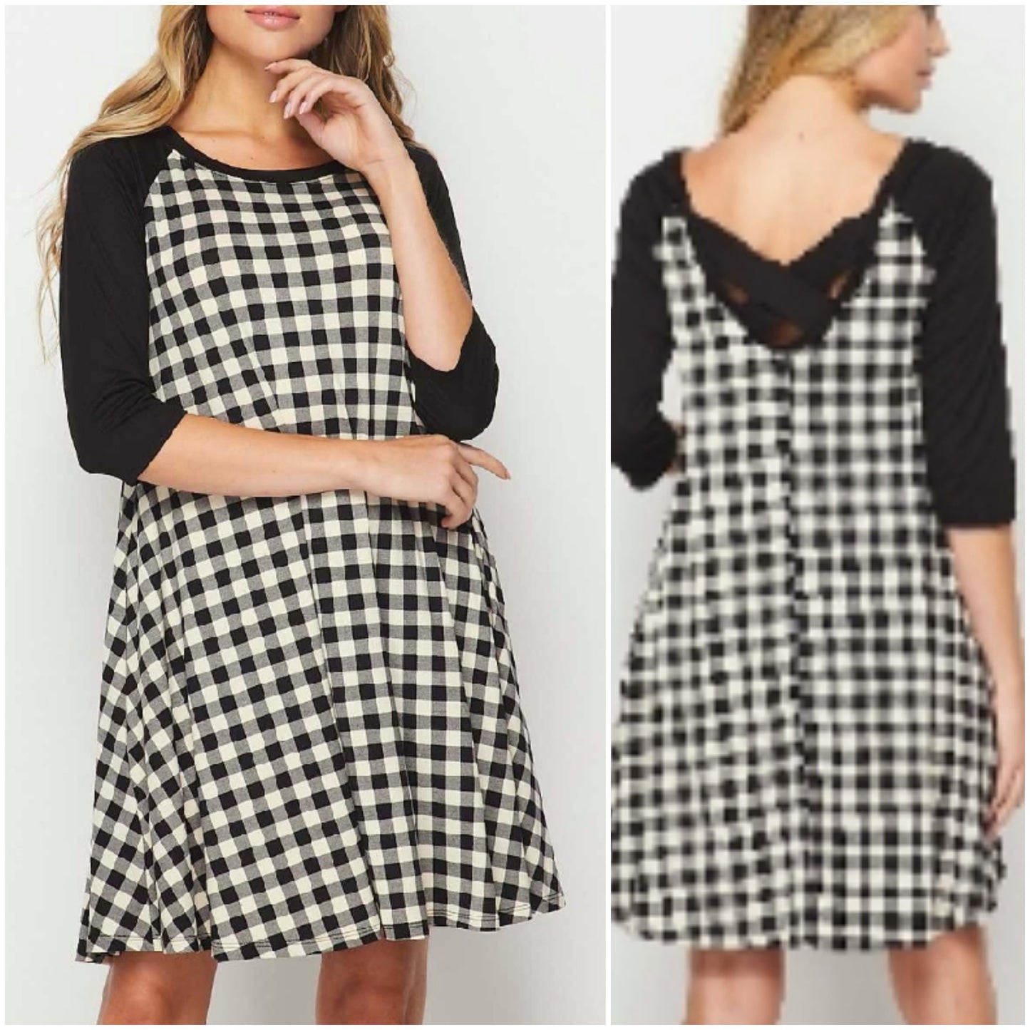 3741 Black and White Checkered Dress