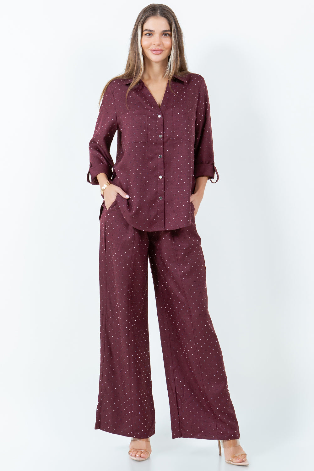 Style 5700 Burgundy Hot Fix Button Top