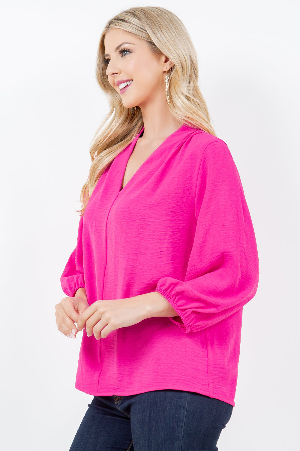 Style 5728 Hot Pink V Neck Airflow Top