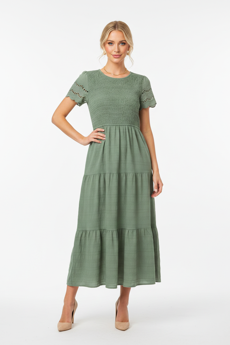 2079 Olive Garden Smocked Maxi Dress