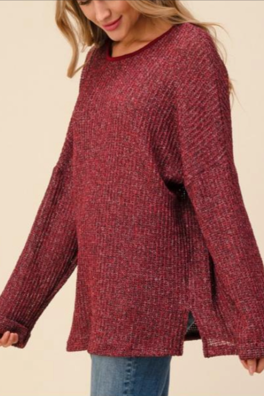 6522 Burgundy Long Sleeve Top PLUS