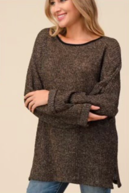 6522 Leaf Brown Long Sleeve Top PLUS