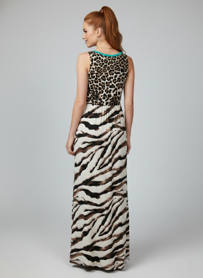 5160 Leopard Zebra Maxi Dress