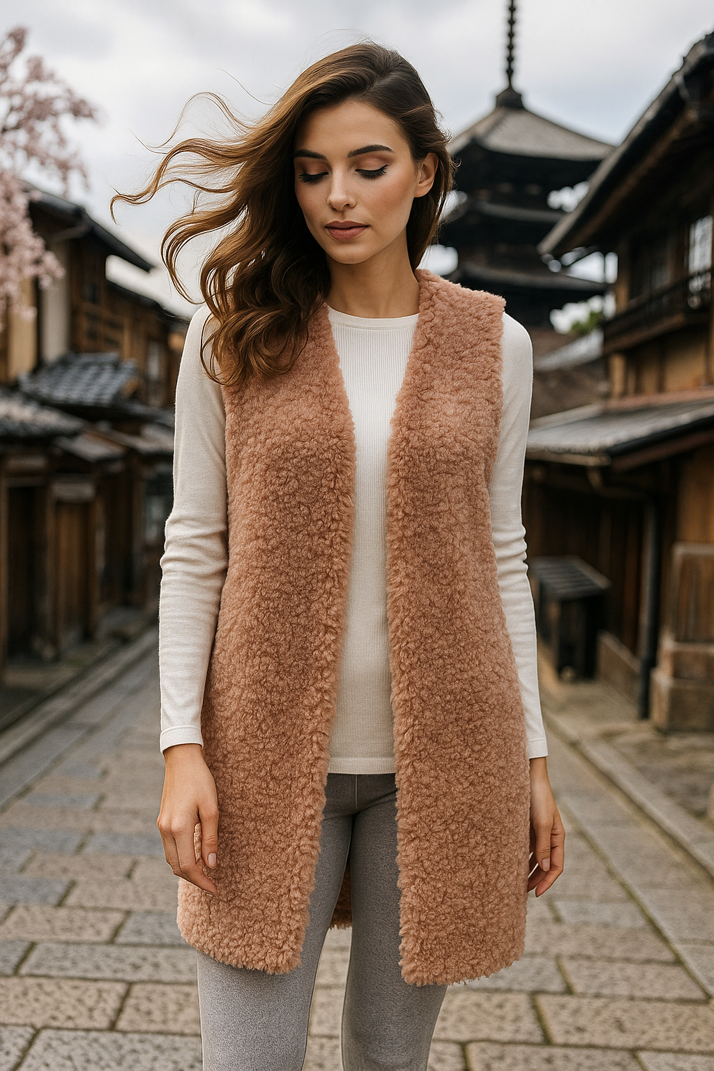 10421 Dusty Rose Lined Sherpa Vest