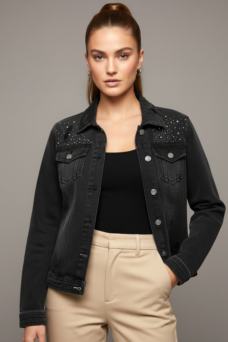 14988-1 Stardust Black Denim Jacket