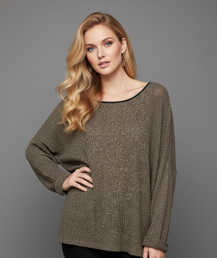 6522 Brown Pullover Sweater Plus
