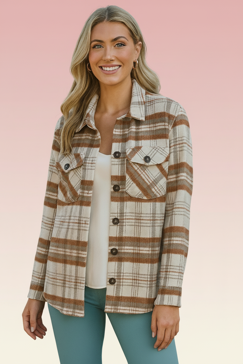 80021 Chestnut Rust Plaid Plaid Shacket