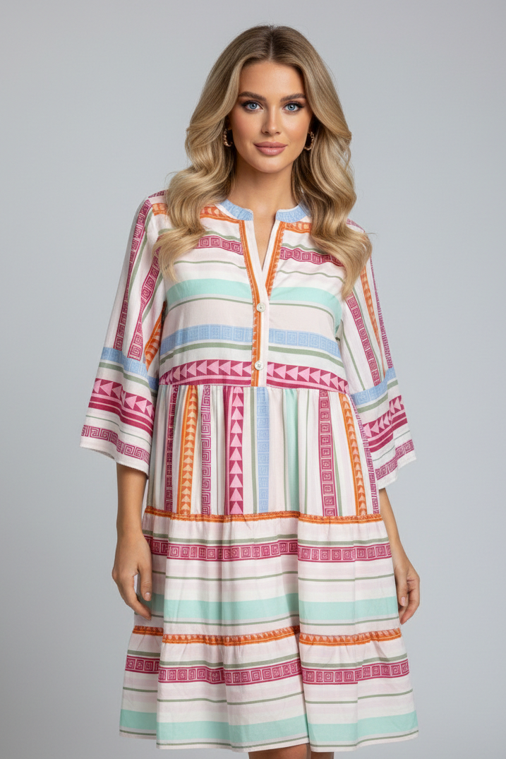 826 Mint & Rose Stripe Tiered Dress