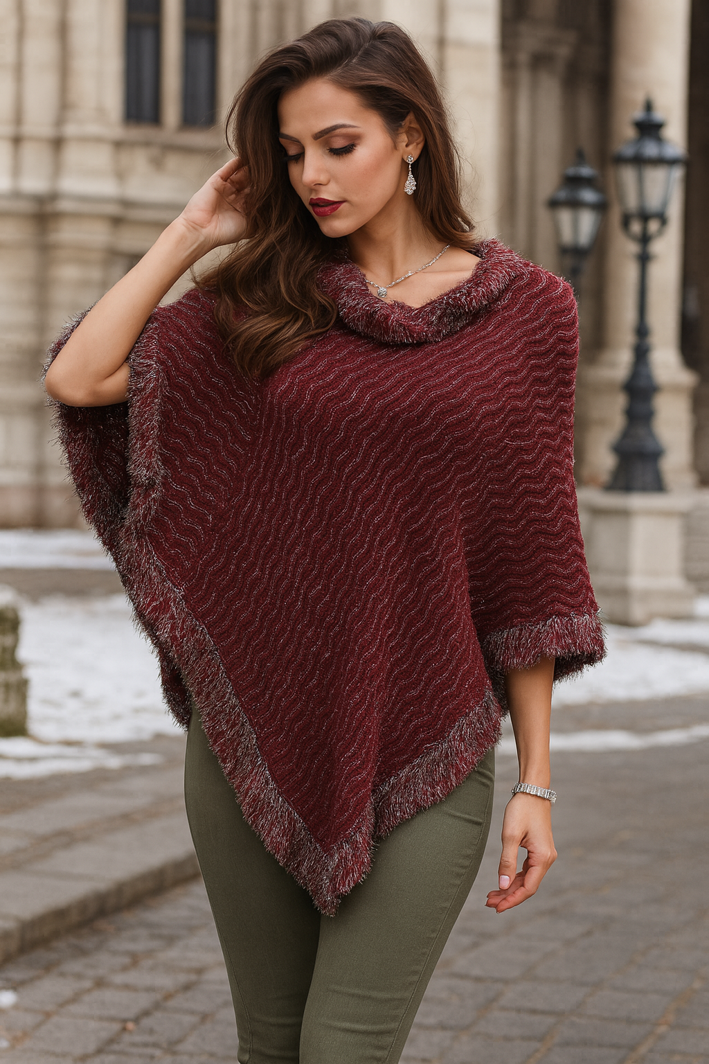 P62S Burgundy Knit Poncho