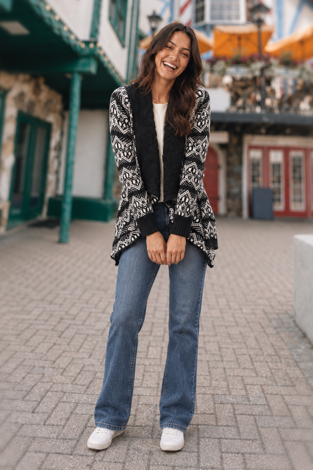 961 Black & Cream Flowing Knit Cardigan