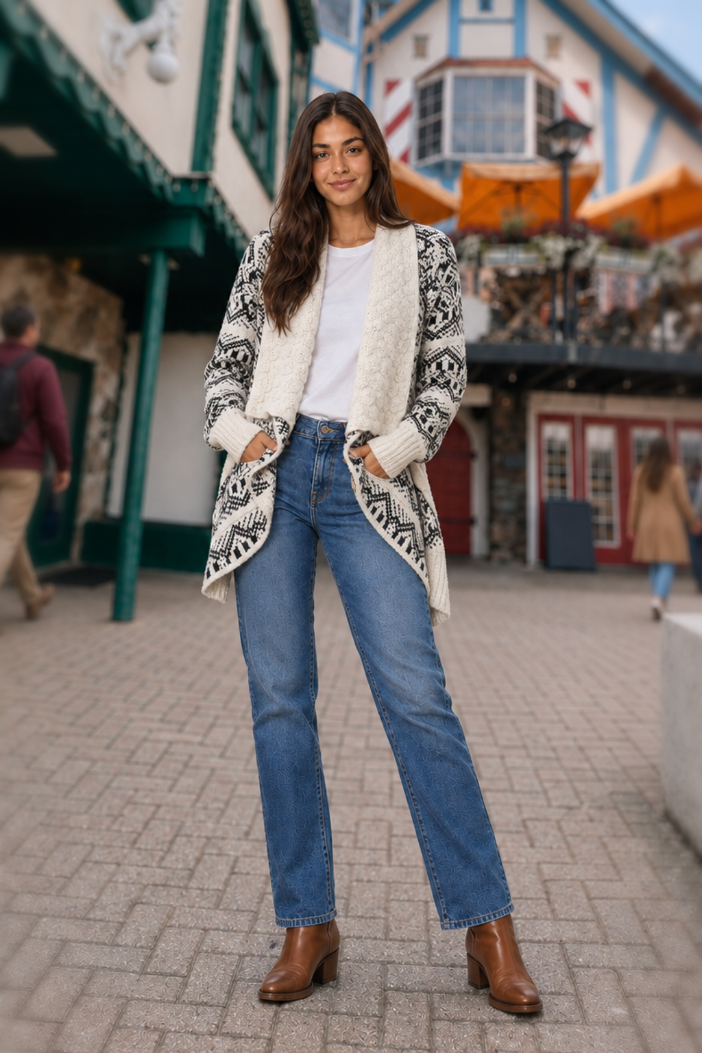 961 Boho Black and White Waterfall Cardigan