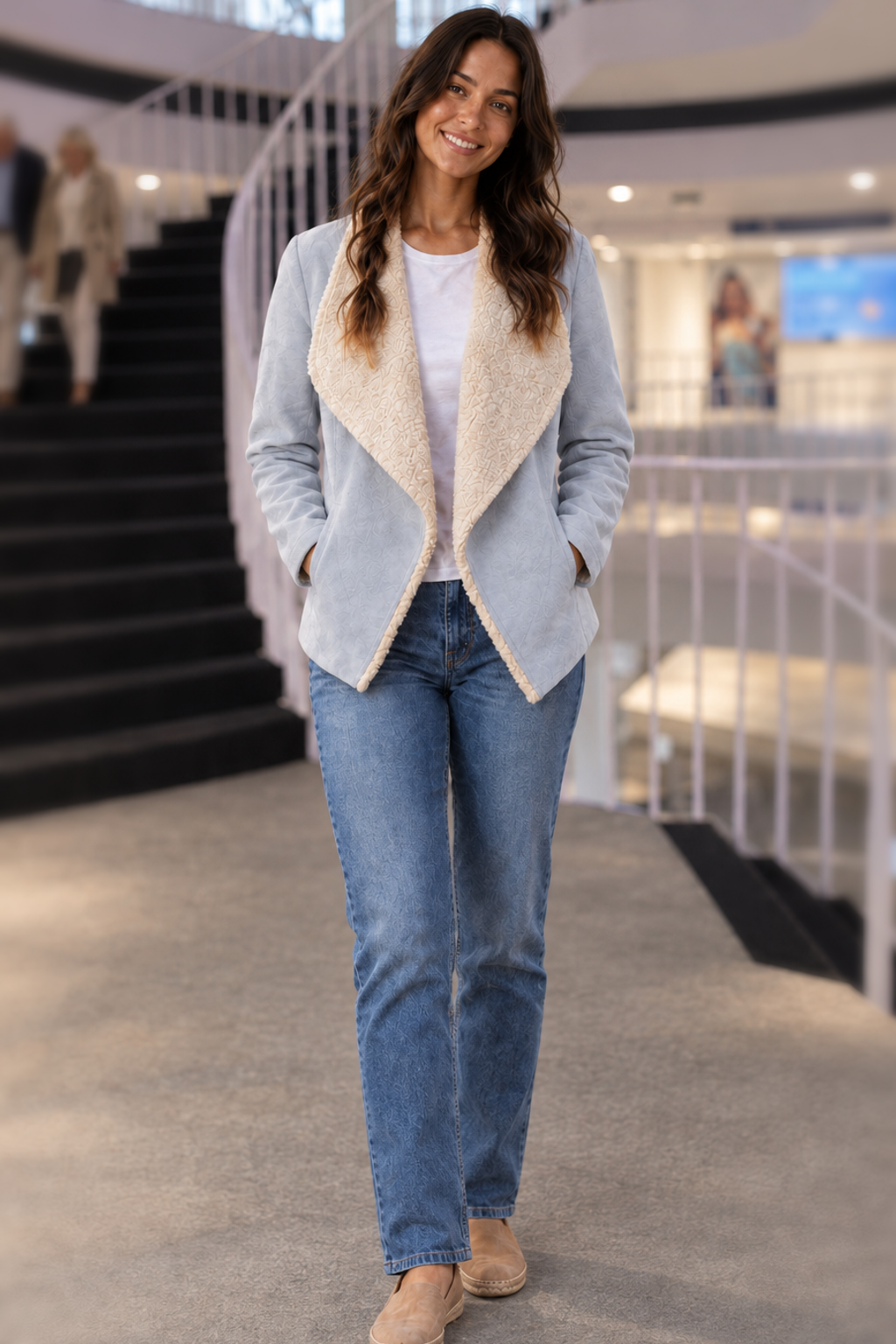 10397 Baby Blue Faux Suede Jacket with Shearling Lining