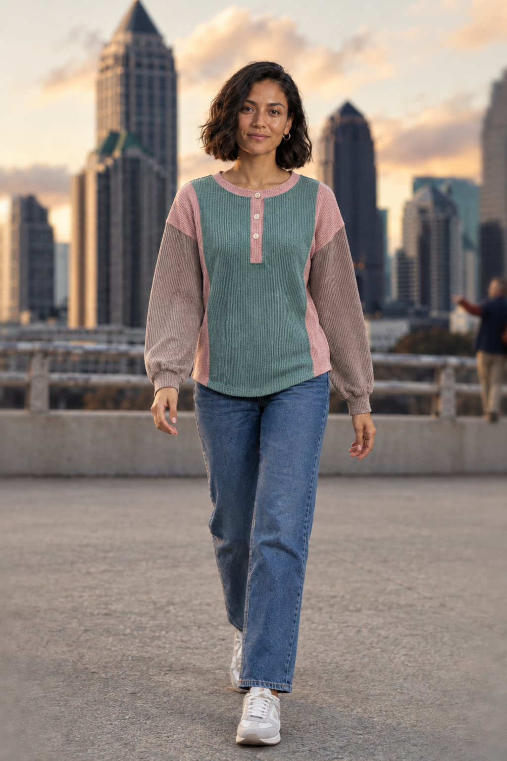 4830 Cozy Colorblock Waffle-Knit Henley