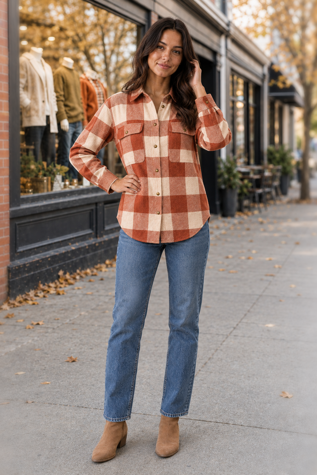 10225 Clay Lightweight Plaid Button Down Top